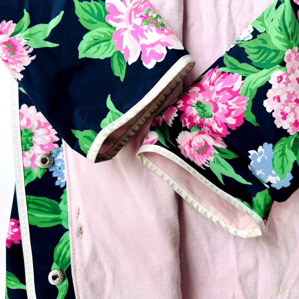 Janie & Jack Girls Floral Rain Coat Size 10/12 Blue Pink Peonies Mid-Length - Picture 5 of 9